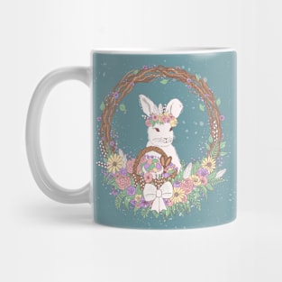 Watercolor Easter Bunny Wreath Art Mug